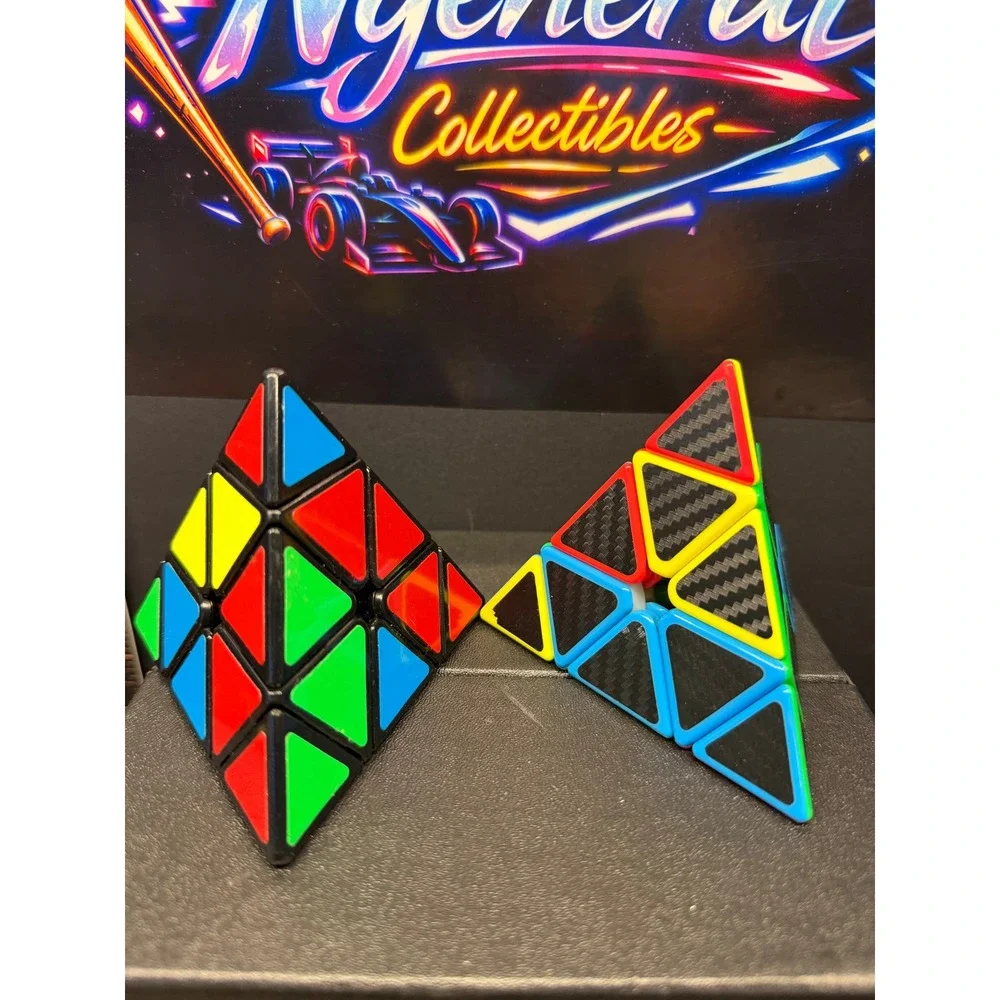 Rubik's 3x3 Cube and Pyraminx Pyramid Puzzle Lot Carbon Fiber 3 Piece Set